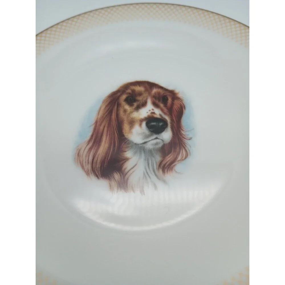 Noritake Seville Cocker Spaniel Appetizer Plate 6.5 In Gold Lattice Rim